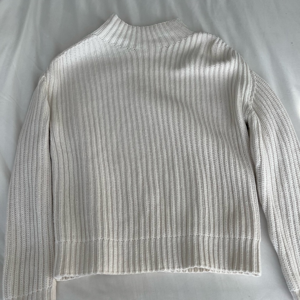 White mock neck turtleneck sweater